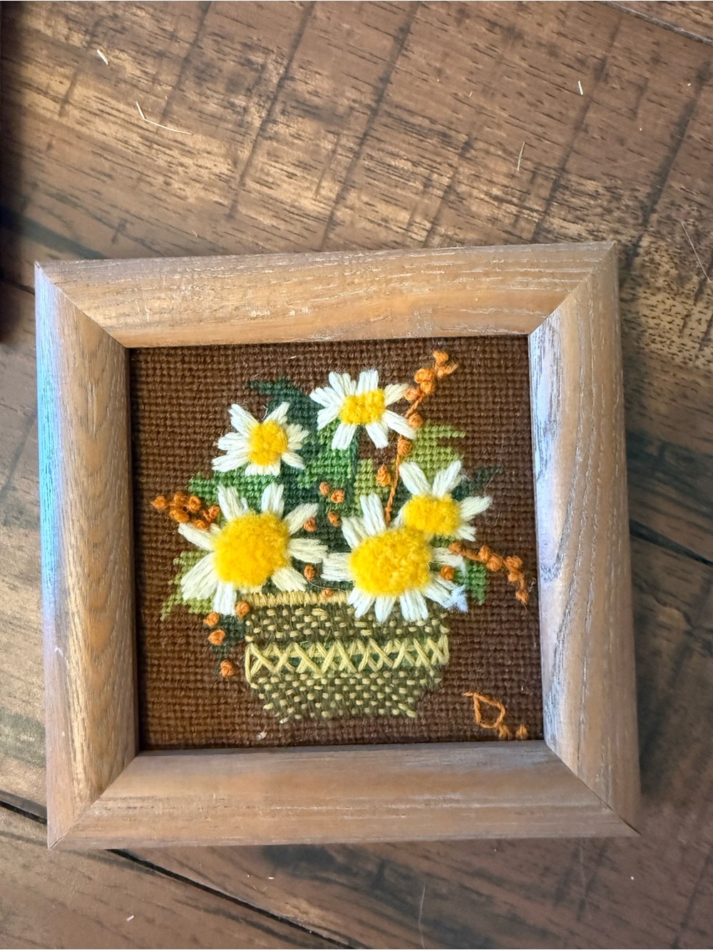 Vintage Floral Cross Stitch Wall Art Pair 7x7 Sunflower Daisy Cottagecore - Picture 3 of 4
